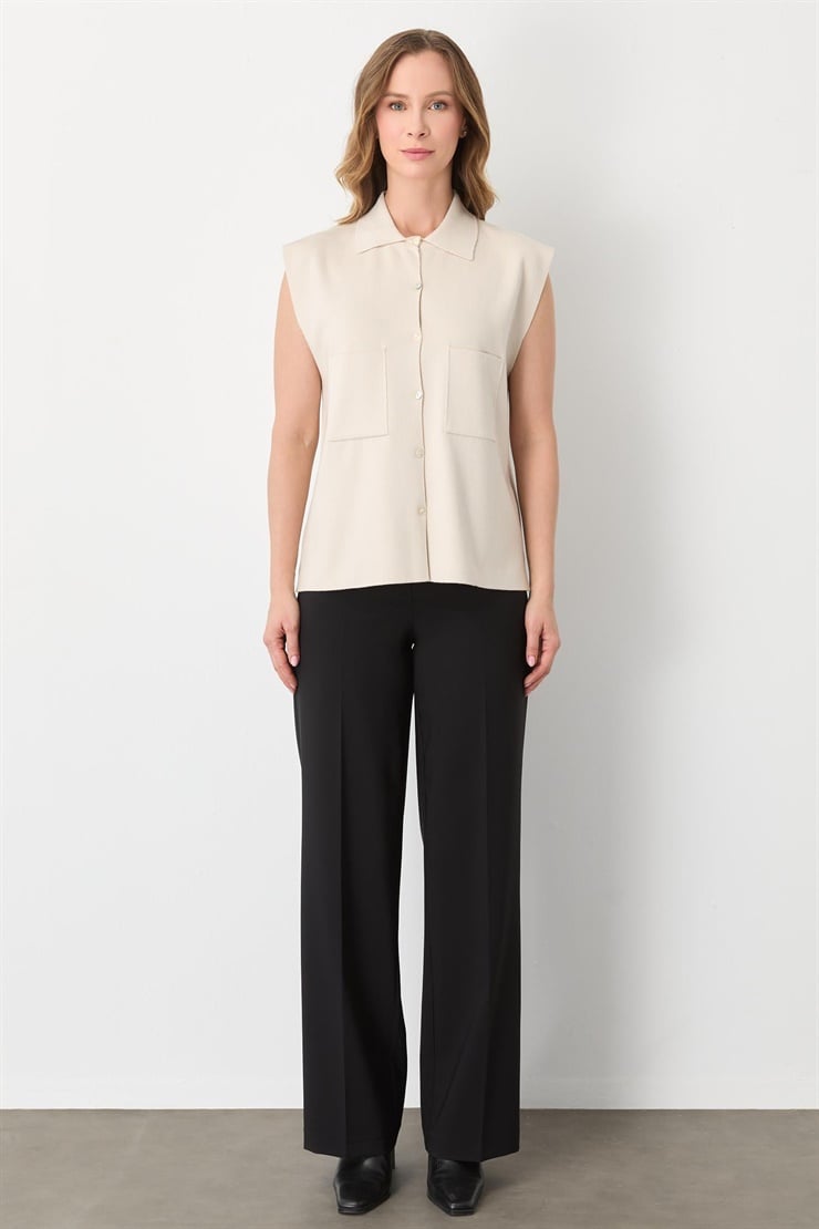 Mutlu Ertan Kadın Cepli Kolsuz Yelek Taş 20293