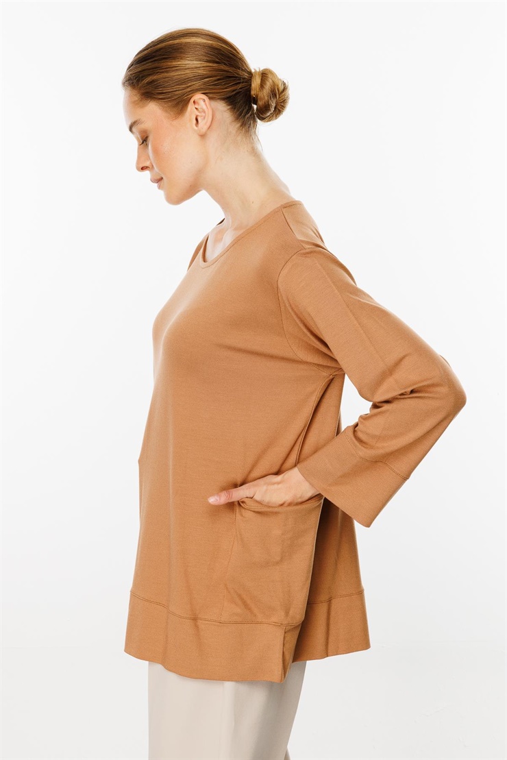 Mutlu Ertan Kadın Cepli Tunik Bluz Tütün 30307