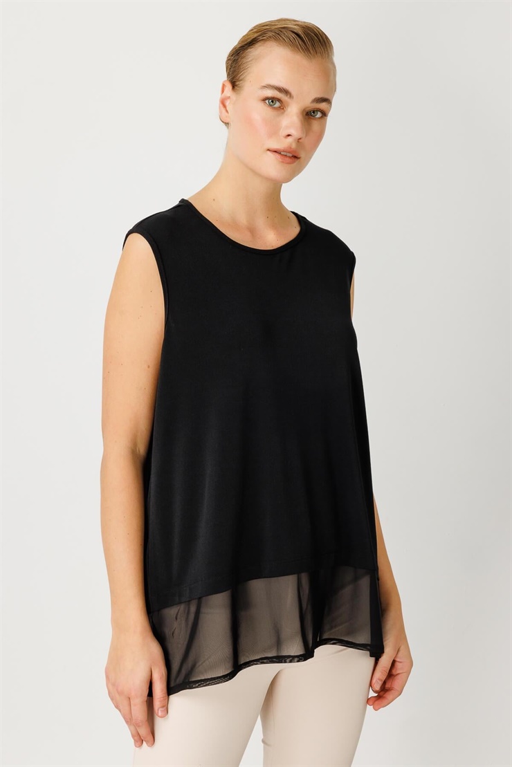 Mutlu Ertan Kadın Dantel Şifon Detaylı Basic Atlet Siyah 30179