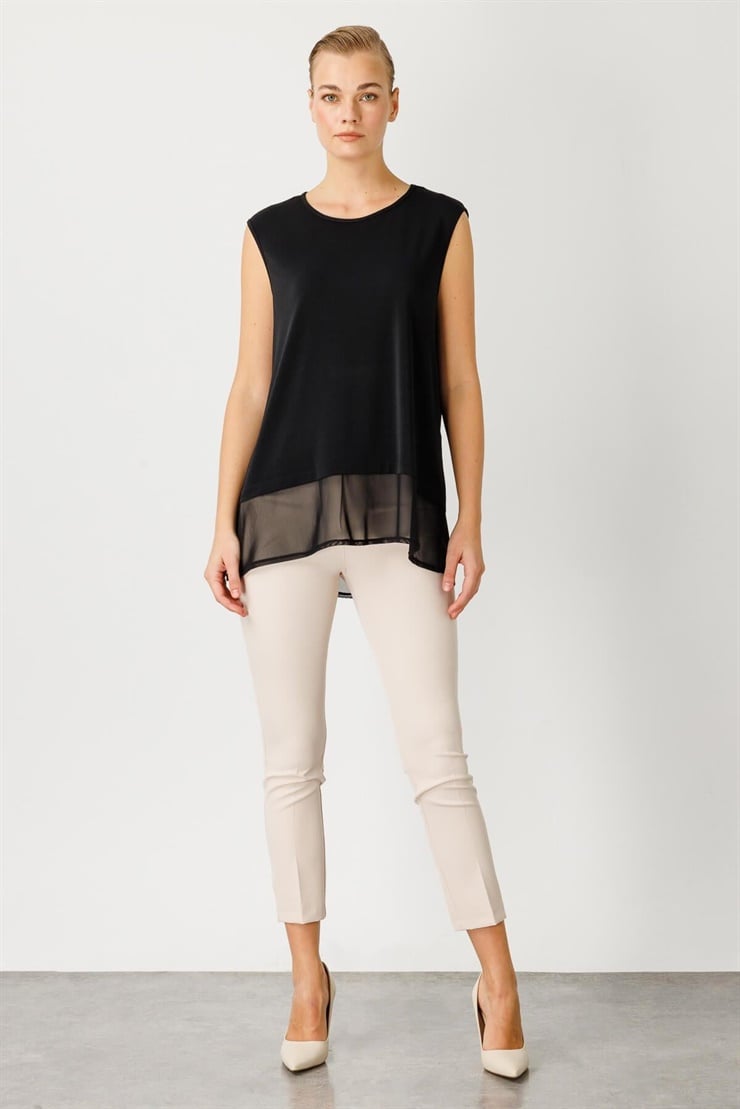 Mutlu Ertan Kadın Dantel Şifon Detaylı Basic Atlet Siyah 30179