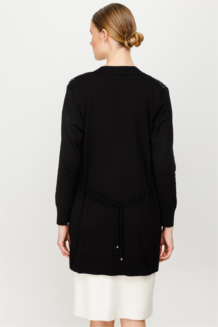 Mutlu Ertan Kadın Dantelli Triko Hırka Siyah 20070