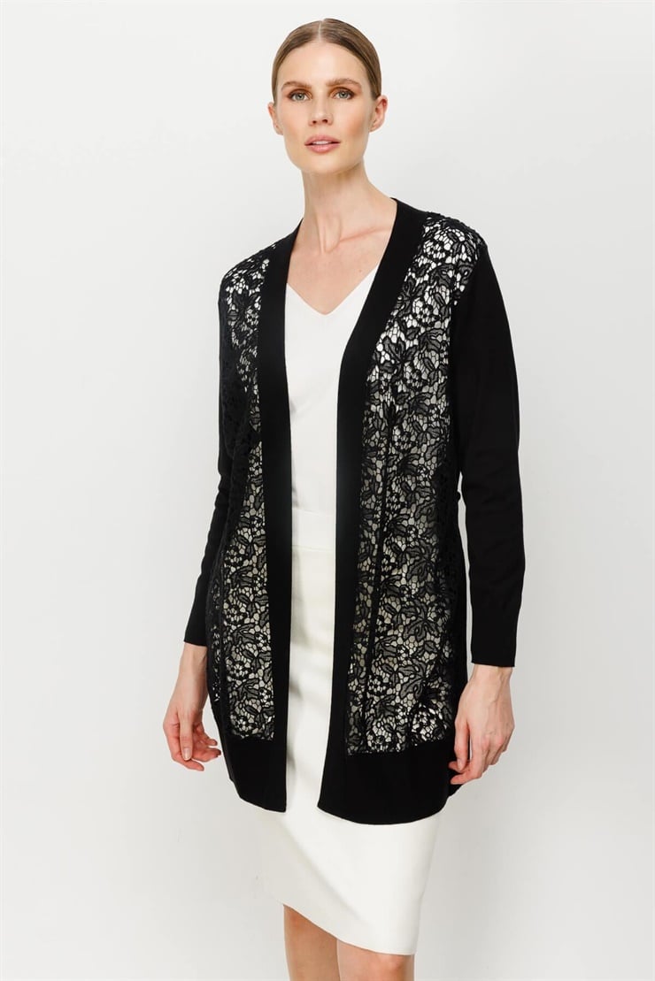 Mutlu Ertan Kadın Dantelli Triko Hırka Siyah 20070