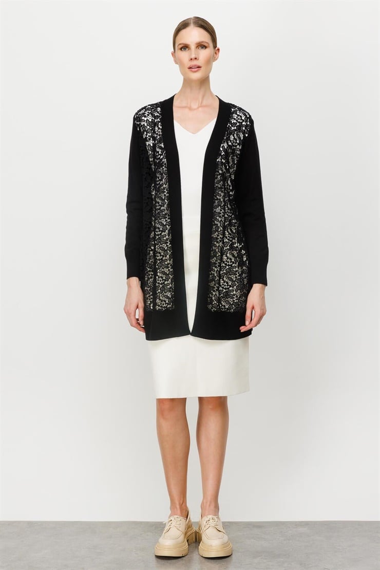 Mutlu Ertan Kadın Dantelli Triko Hırka Siyah 20070