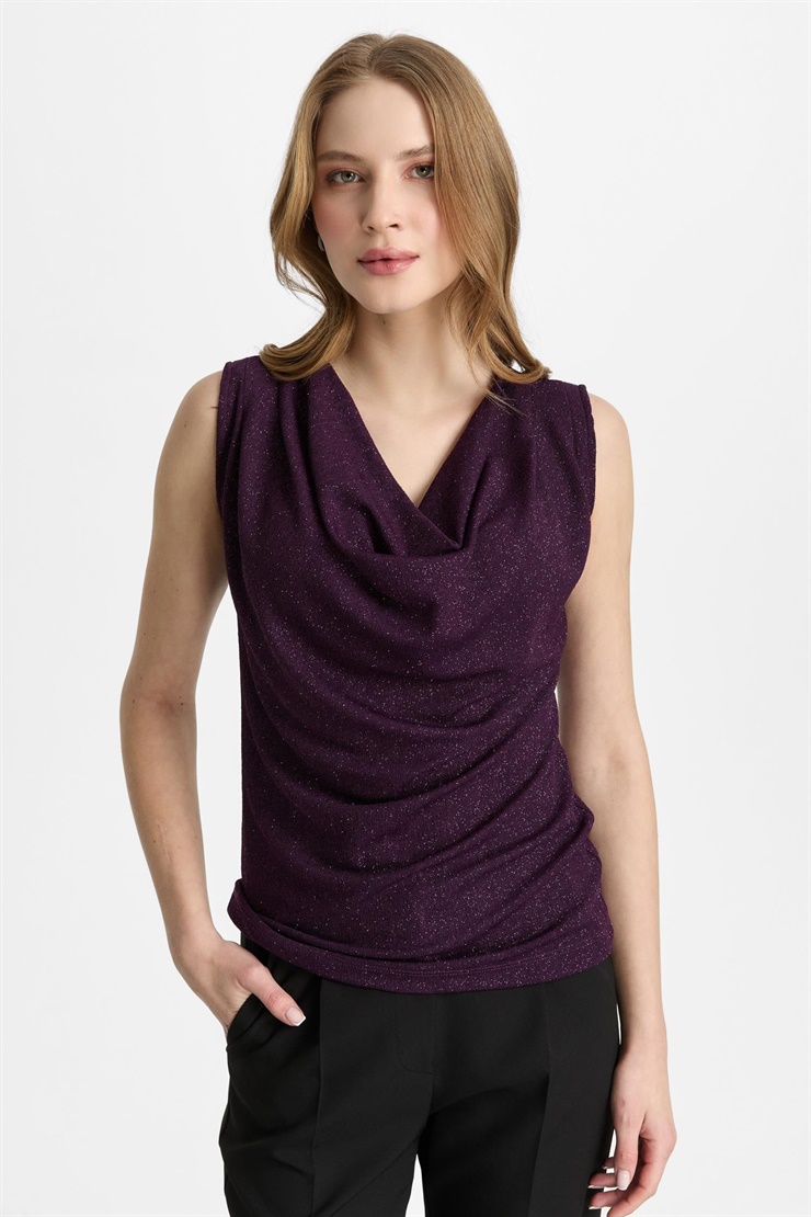 Mutlu Ertan Kadın Degaje Yaka Simli Atlet Mürdüm 30452