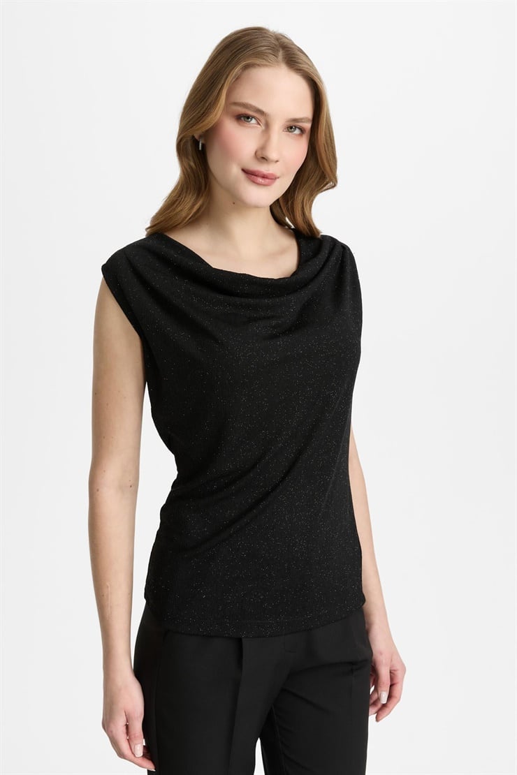 Mutlu Ertan Kadın Degaje Yaka Simli Atlet Siyah 30452