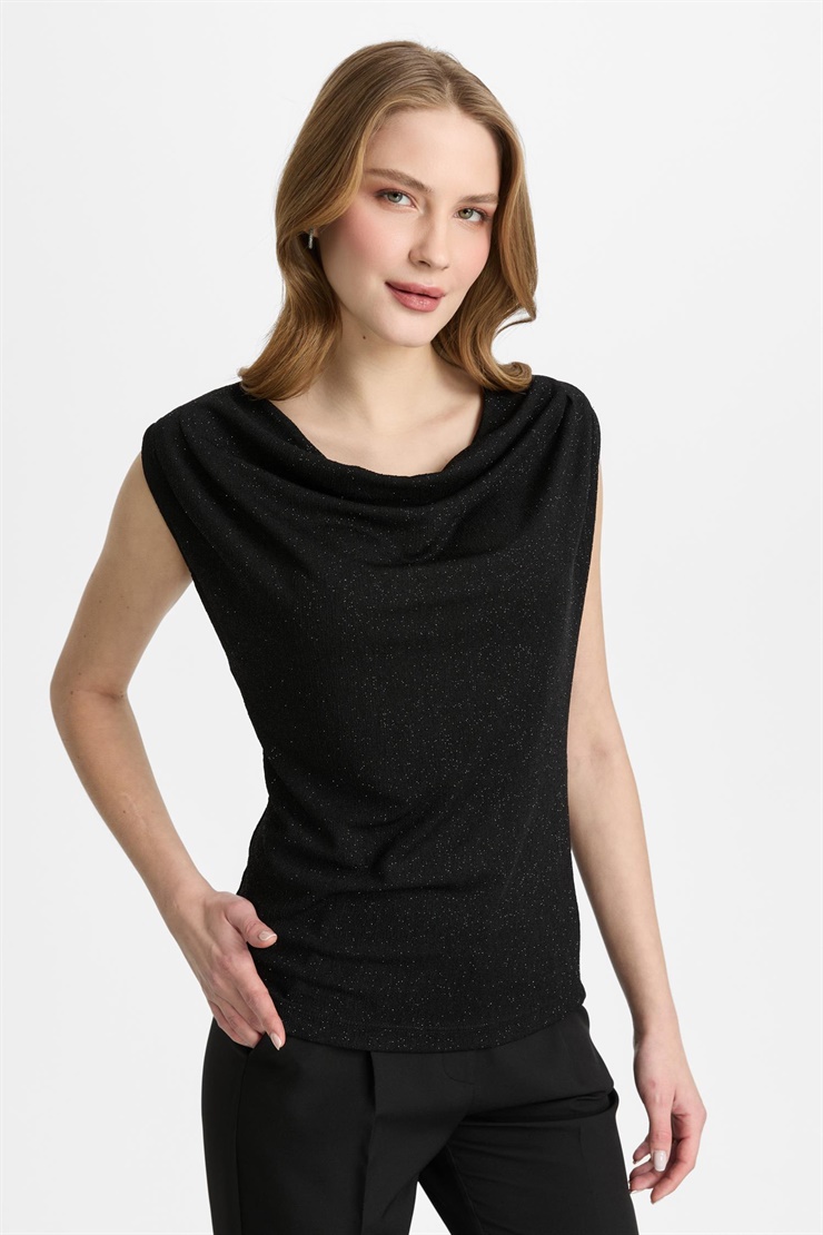 Mutlu Ertan Kadın Degaje Yaka Simli Atlet Siyah 30452