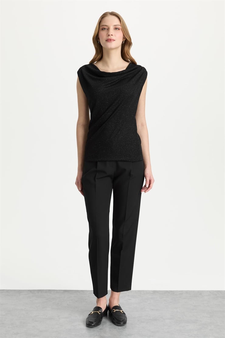 Mutlu Ertan Kadın Degaje Yaka Simli Atlet Siyah 30452