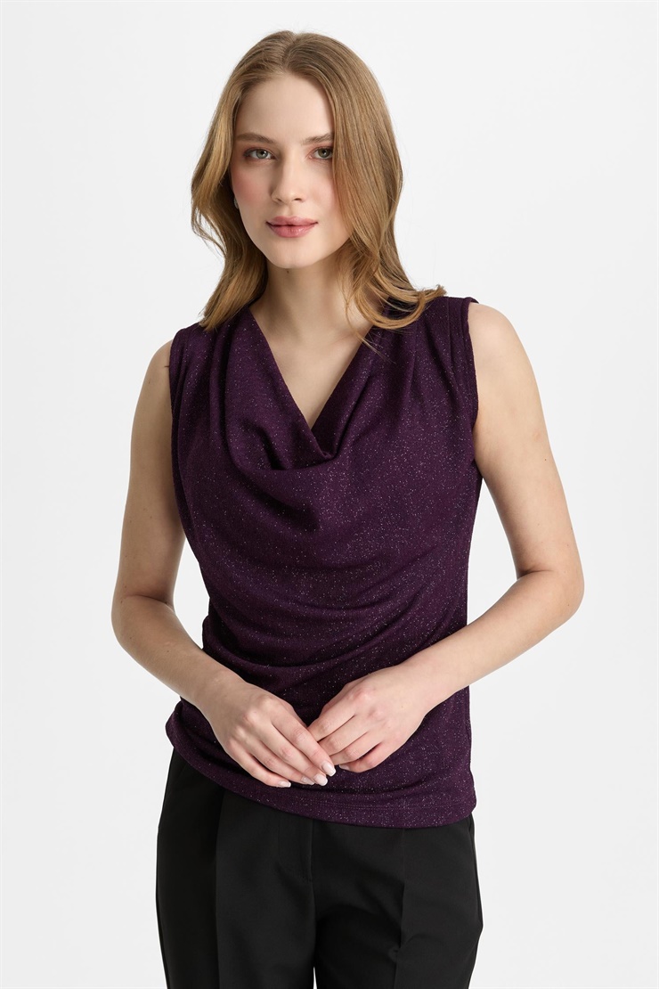 Mutlu Ertan Kadın Degaje Yaka Simli Atlet Mürdüm 30452