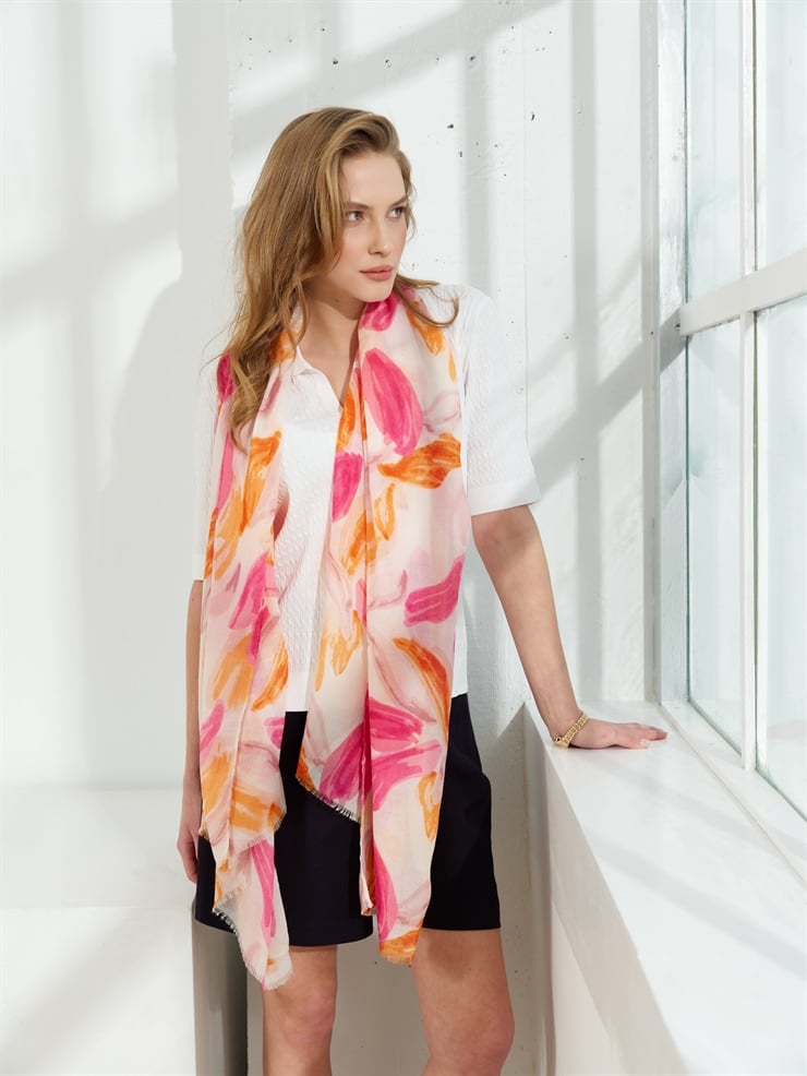 Mutlu Ertan Kadın Desenli Şal Pembe 30481