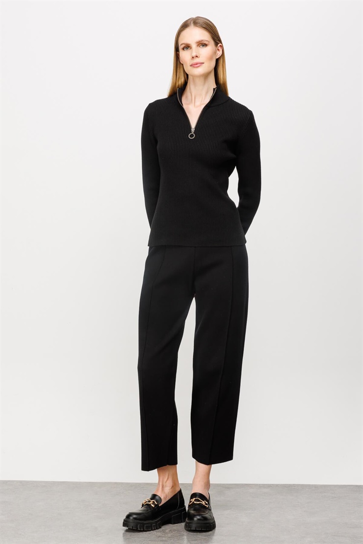 Mutlu Ertan Kadın Dik Yaka Fermuarlı Kazak Siyah 20062