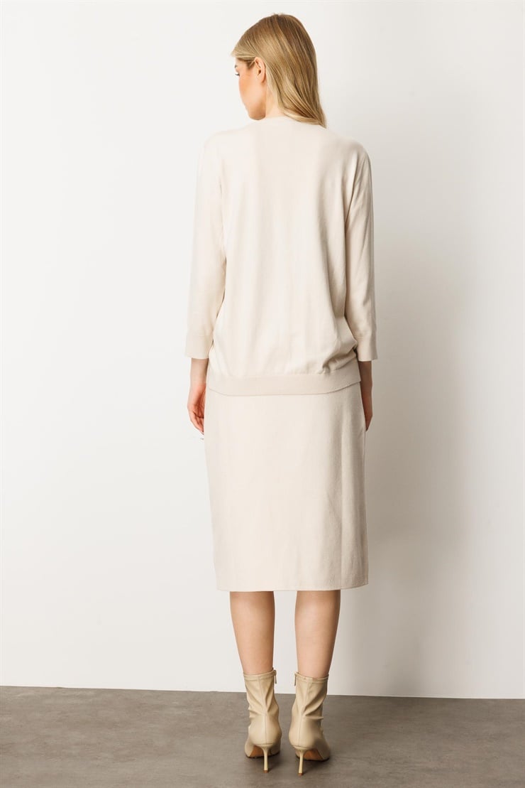 Mutlu Ertan Kadın Düğme Detaylı Triko Etek Taş 20232