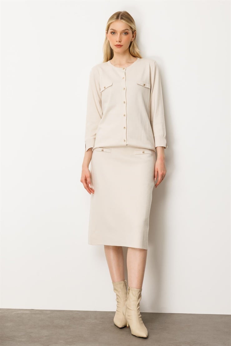 Mutlu Ertan Kadın Düğme Detaylı Triko Etek Taş 20232