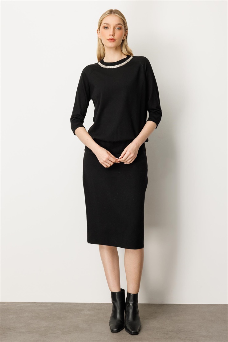 Mutlu Ertan Kadın Düğme Detaylı Triko Etek Siyah 20232