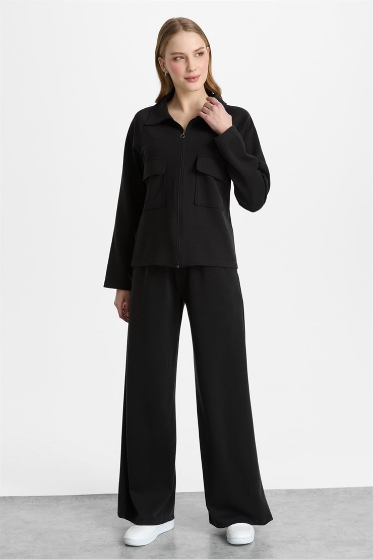 Mutlu Ertan Kadın Fermuarlı Cepli Ceket Siyah 30480