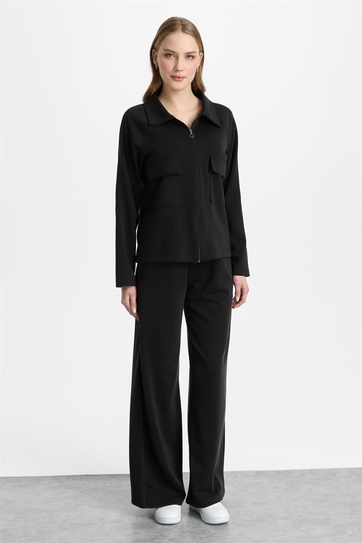 Mutlu Ertan Kadın Fermuarlı Cepli Ceket Siyah 30480