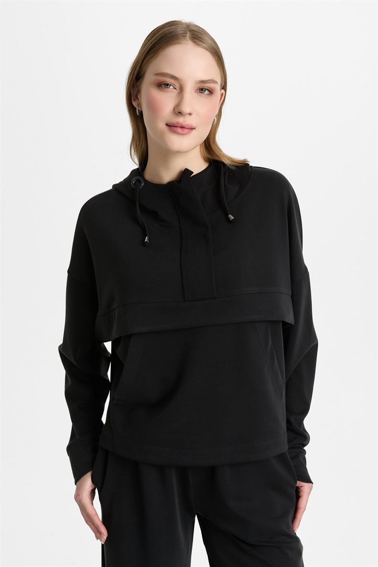 Mutlu Ertan Kadın Fermuarlı Kapüşonlu Sweat Siyah 30477