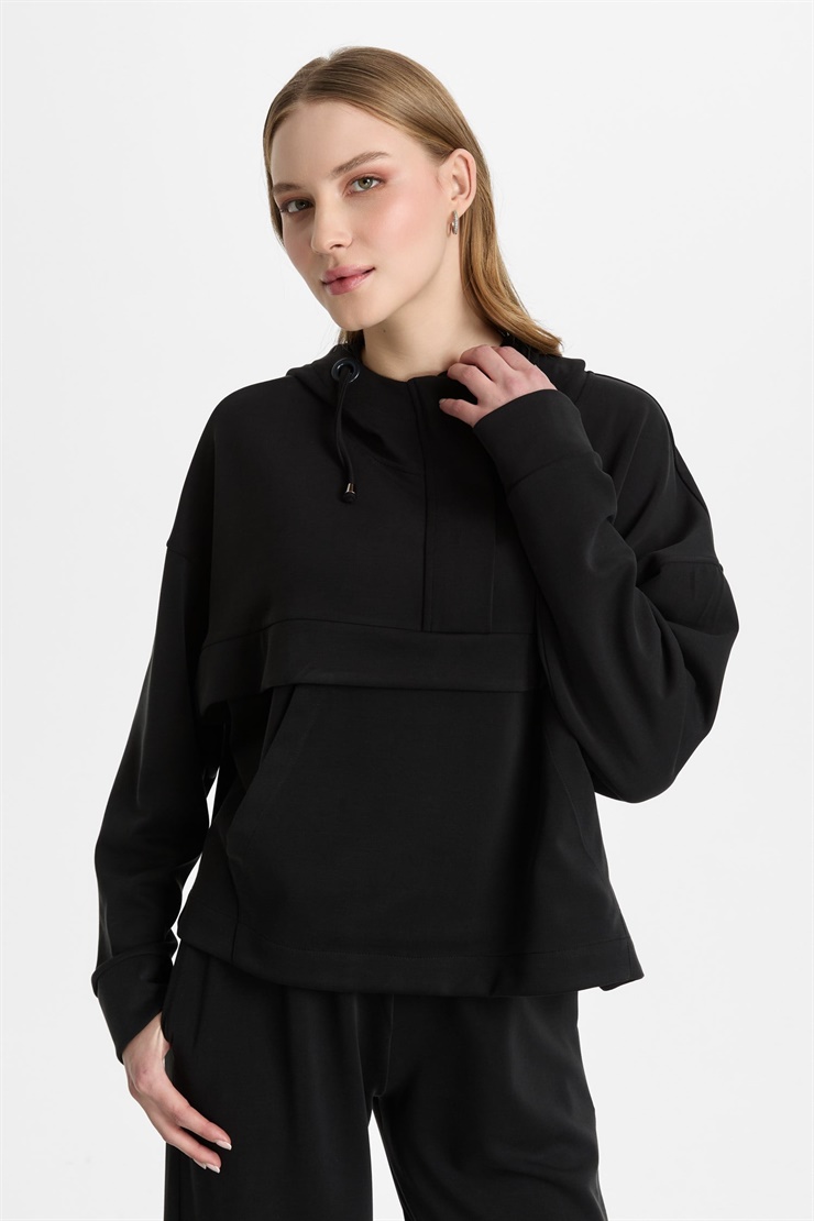 Mutlu Ertan Kadın Fermuarlı Kapüşonlu Sweat Siyah 30477