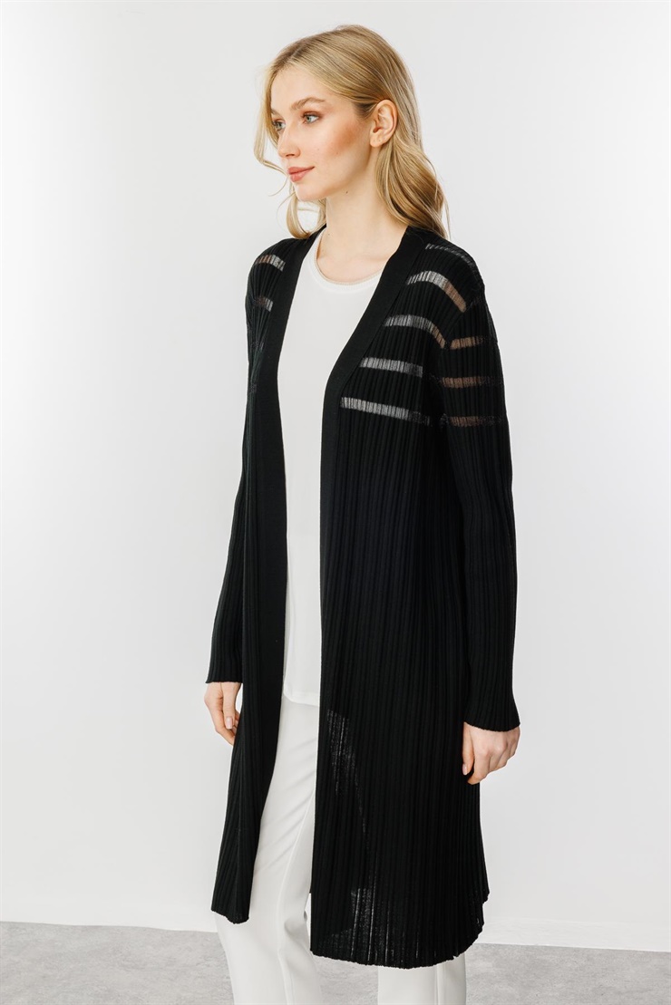 Mutlu Ertan Kadın Fitilli Sim Detaylı Triko Hırka Siyah 20112