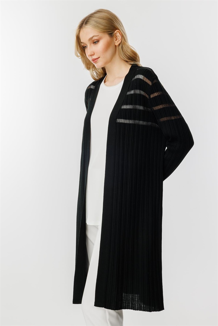 Mutlu Ertan Kadın Fitilli Sim Detaylı Triko Hırka Siyah 20112