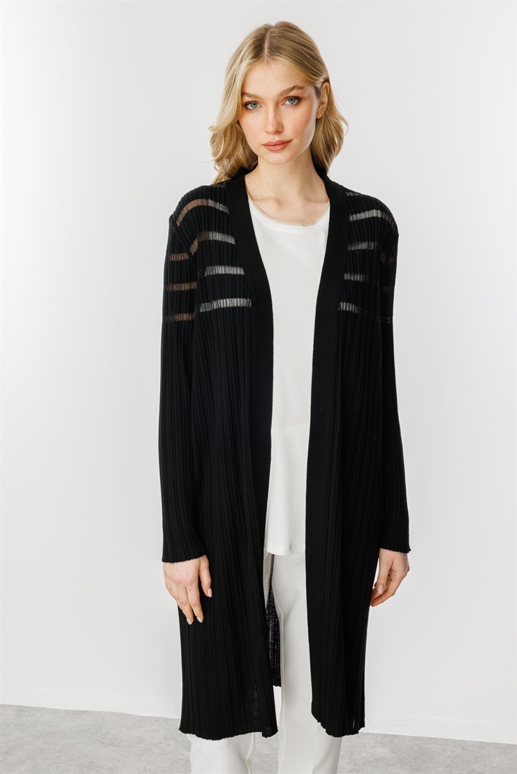 Mutlu Ertan Kadın Fitilli Sim Detaylı Triko Hırka Siyah 20112