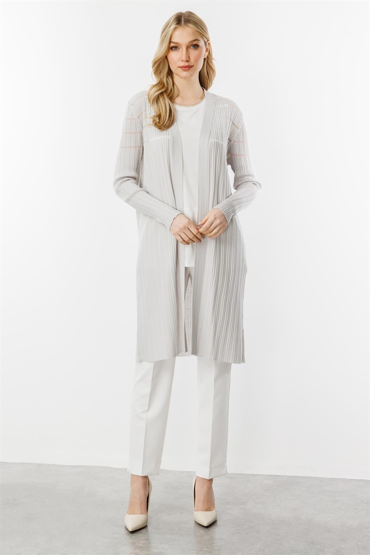 Mutlu Ertan Kadın Fitilli Sim Detaylı Triko Hırka Gri 20112