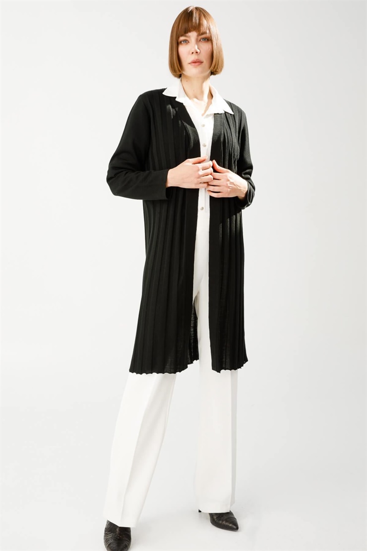 Mutlu Ertan Kadın Fitilli Triko Hırka Siyah 2918