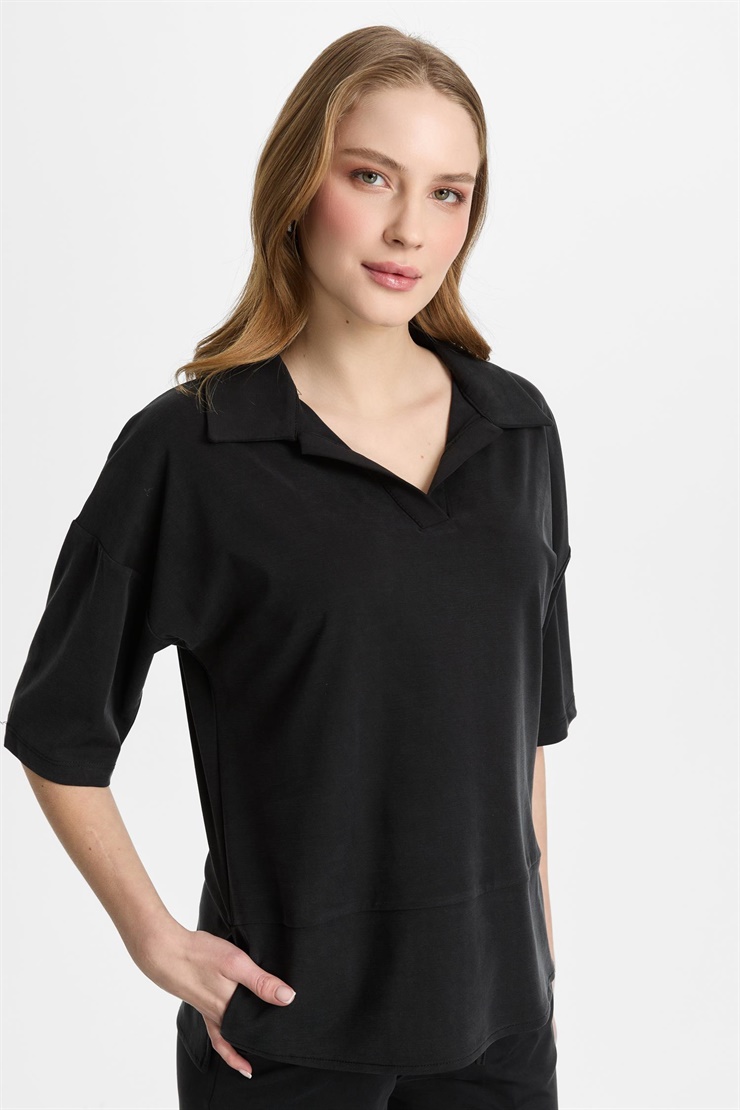 Mutlu Ertan Kadın Gömlek Yaka Bluz Siyah 30466