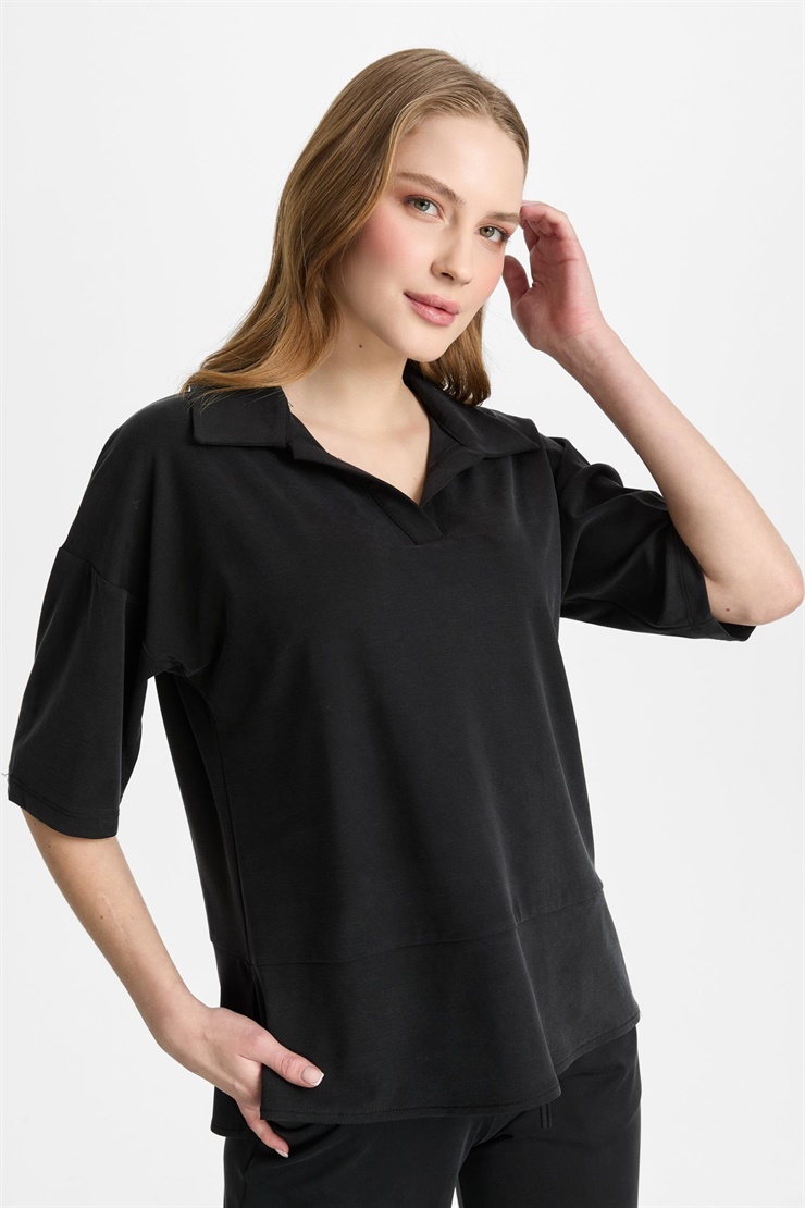 Mutlu Ertan Kadın Gömlek Yaka Bluz Siyah 30466