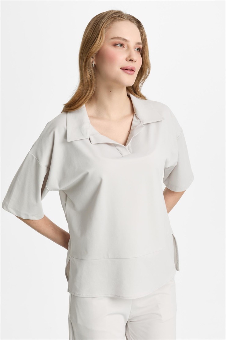 Mutlu Ertan Kadın Gömlek Yaka Bluz Taş 30466