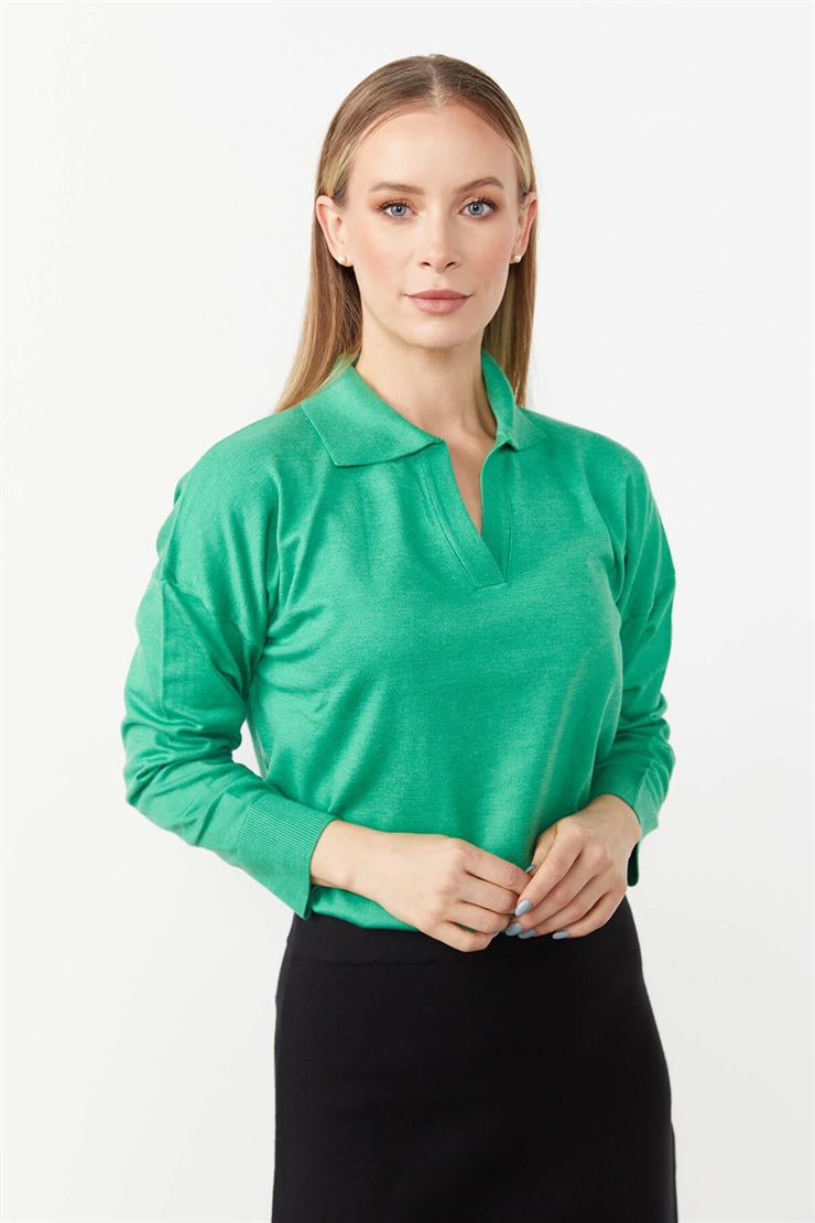 Mutlu Ertan Kadın Gömlek Yaka Triko Bluz Benetton 20076