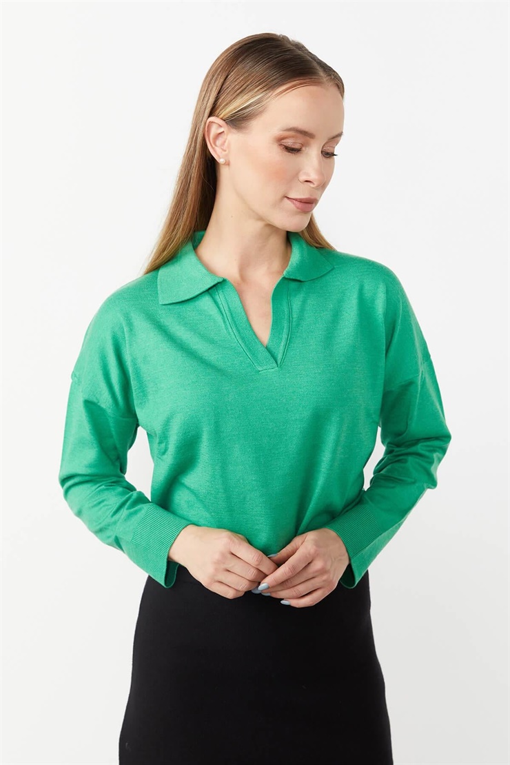 Mutlu Ertan Kadın Gömlek Yaka Triko Bluz Benetton 20076