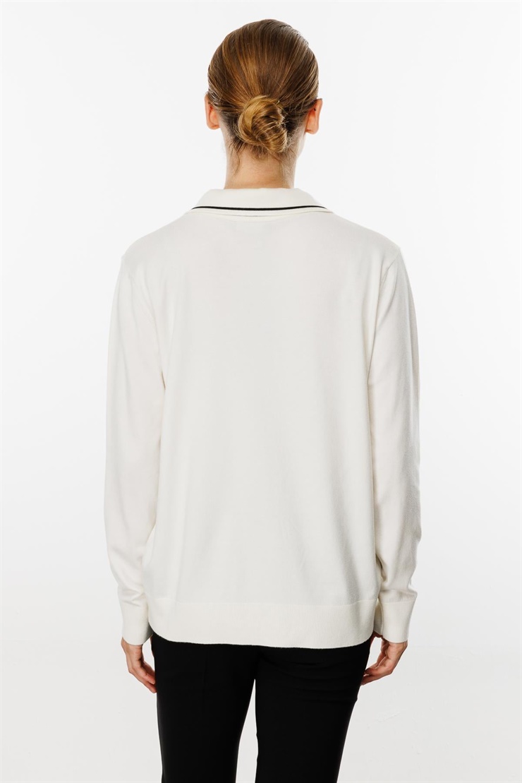 Mutlu Ertan Kadın Gömlek Yaka Triko Bluz Ekru 20131