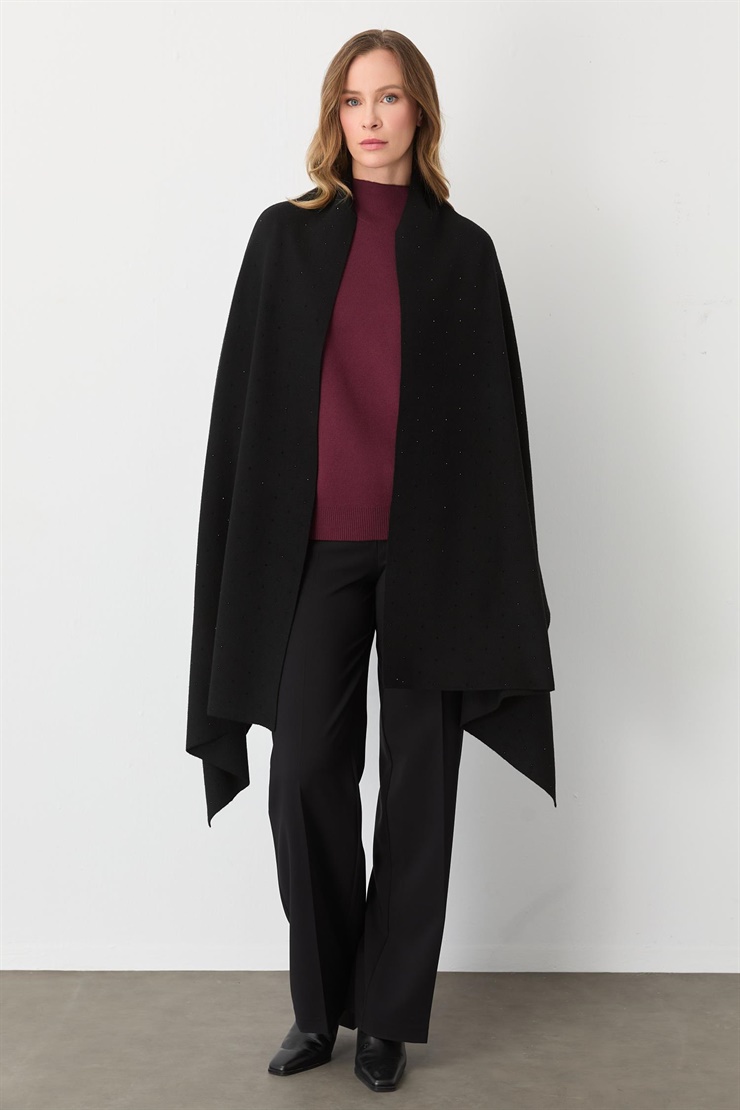 Mutlu Ertan Kadın Hotfix Taş Baskılı Şal Siyah 20251