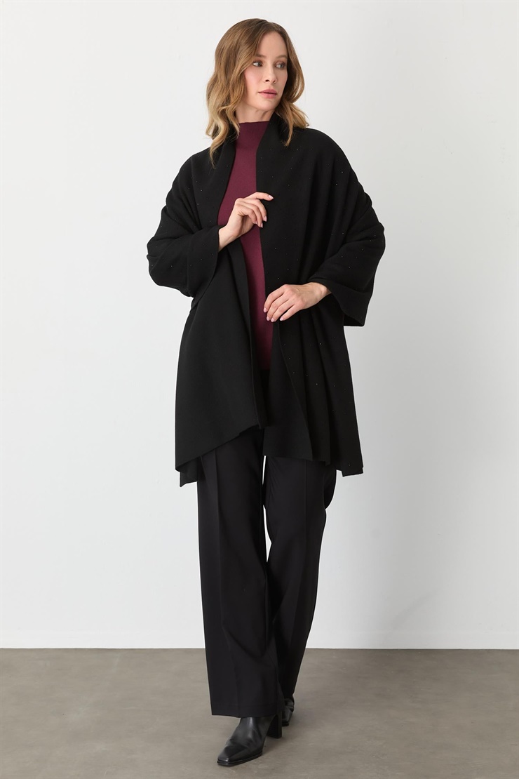 Mutlu Ertan Kadın Hotfix Taş Baskılı Şal Siyah 20251