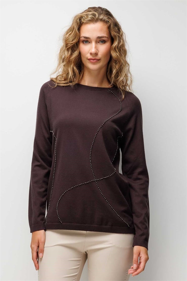 Mutlu Ertan Kadın İncili Bluz Kahve 20346