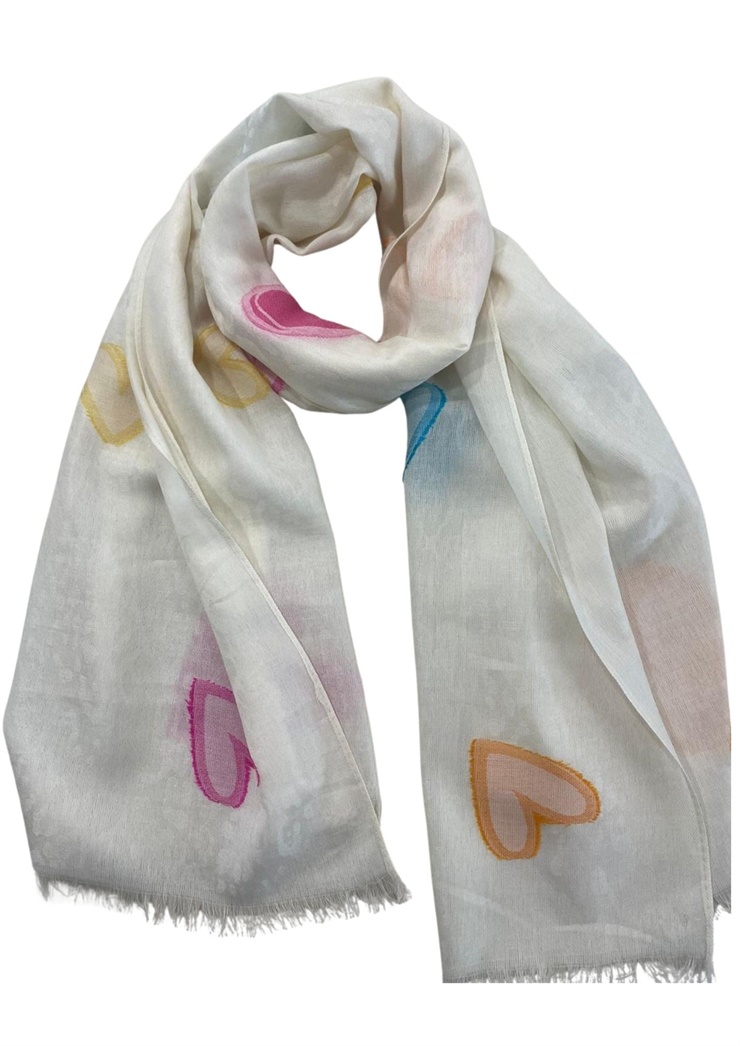 Mutlu Ertan Kadın Kalpli Şal Ekru 30491