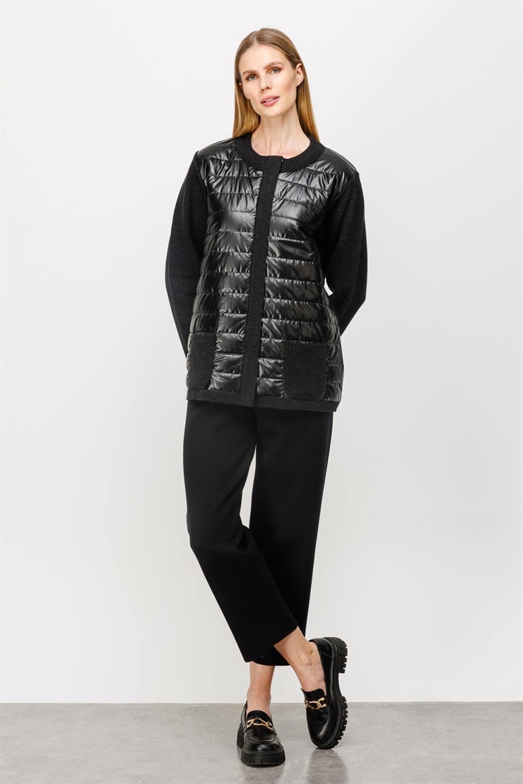 Mutlu Ertan Kadın Kapitone Kombinli Triko Ceket Siyah 20016