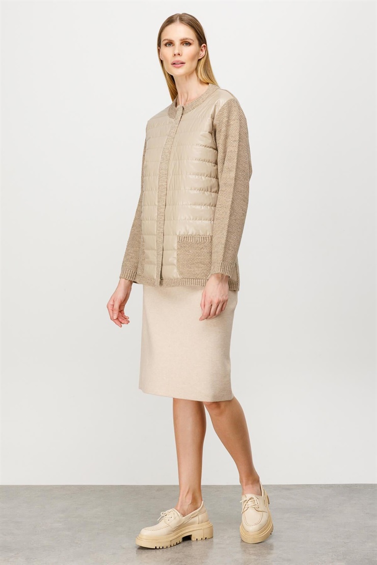 Mutlu Ertan Kadın Kapitone Kombinli Triko Ceket Vizon 20016