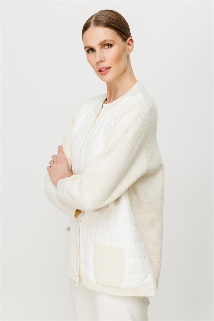 Mutlu Ertan Kadın Kapitone Kombinli Triko Ceket Ekru 20016