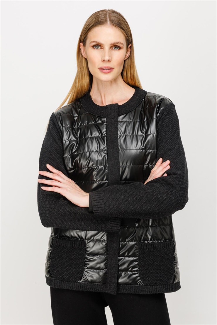 Mutlu Ertan Kadın Kapitone Kombinli Triko Ceket Siyah 20016