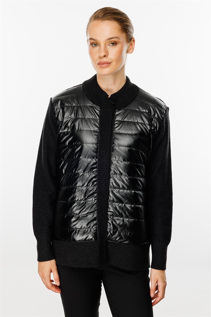 Mutlu Ertan Kadın Kapitone Kombinli Triko Ceket Siyah 20117