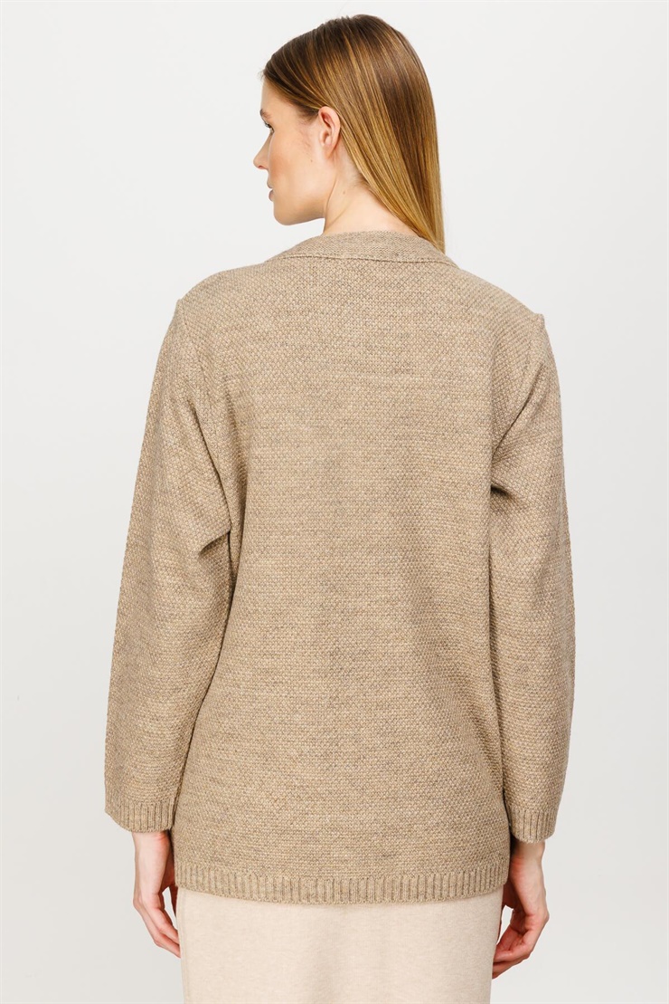 Mutlu Ertan Kadın Kapitone Kombinli Triko Ceket Vizon 20016