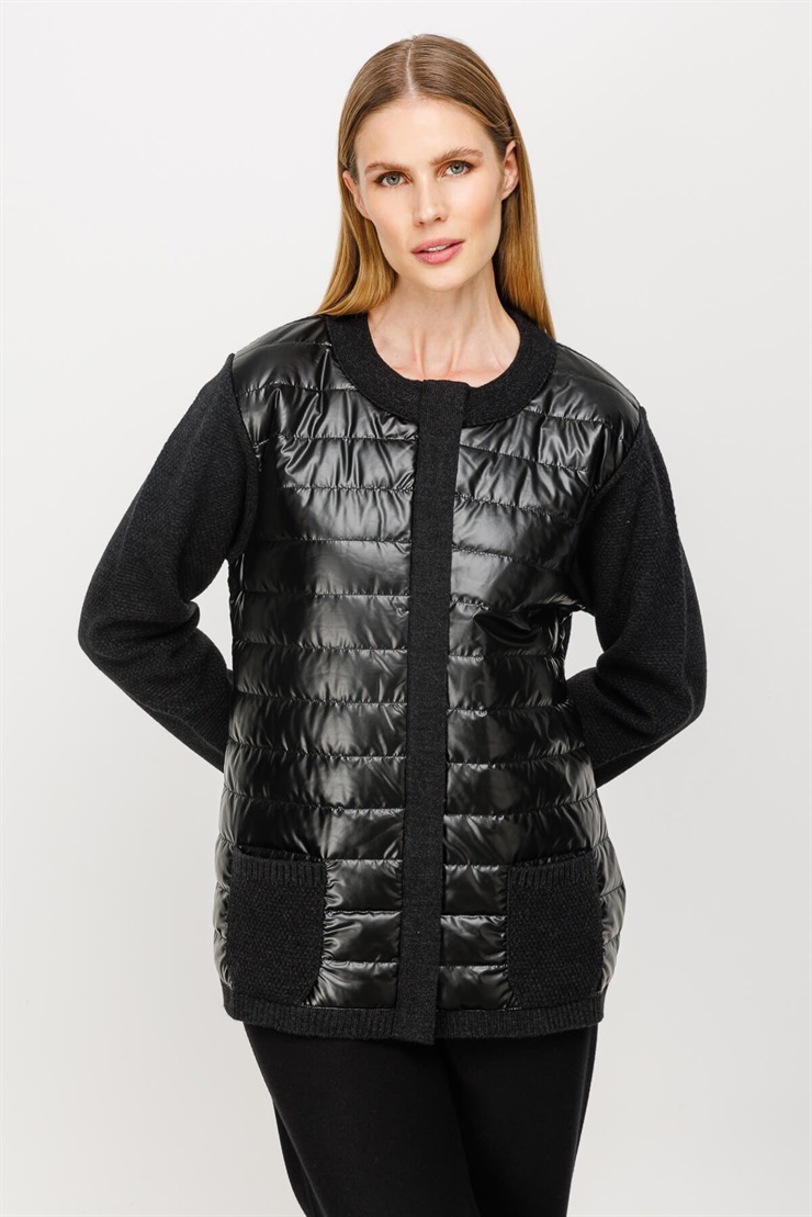 Mutlu Ertan Kadın Kapitone Kombinli Triko Ceket Siyah 20016