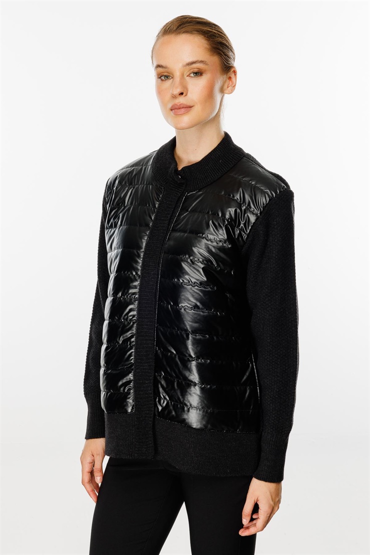 Mutlu Ertan Kadın Kapitone Kombinli Triko Ceket Siyah 20117