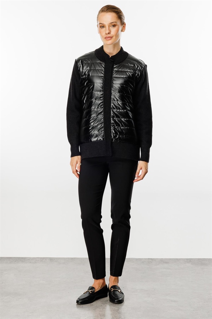 Mutlu Ertan Kadın Kapitone Kombinli Triko Ceket Siyah 20117