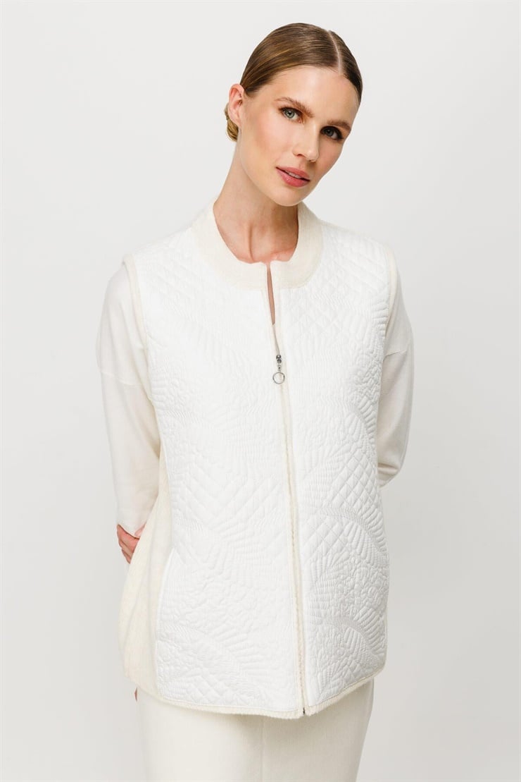 Mutlu Ertan Kadın Kapitone Triko Yelek Ekru 20067