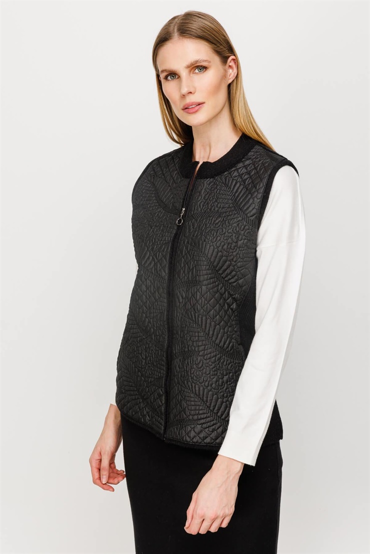 Mutlu Ertan Kadın Kapitone Triko Yelek Siyah 20067