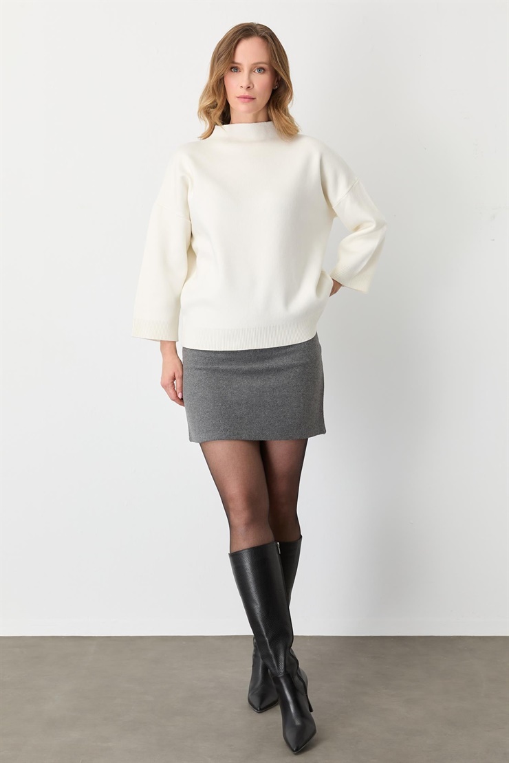 Mutlu Ertan Kadın Kapri Kol Çizgili Bluz Ekru 20140