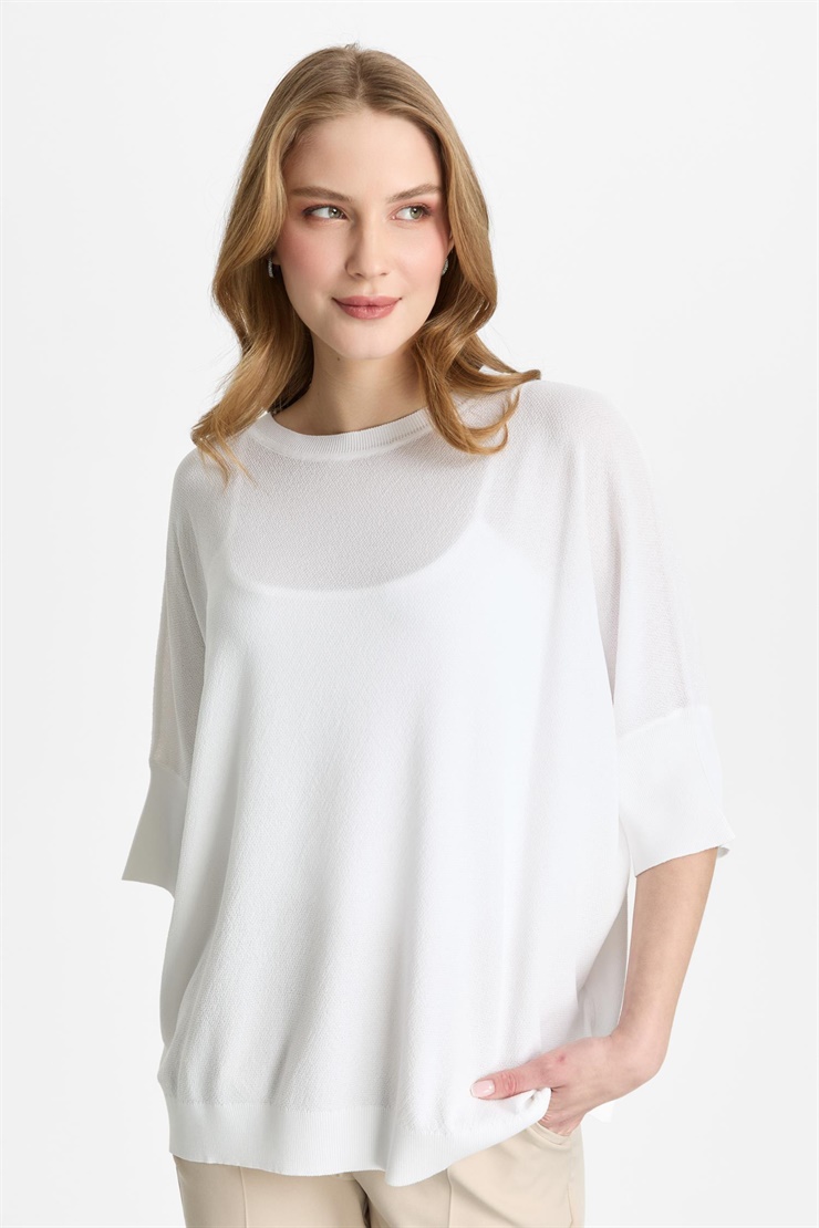 Mutlu Ertan Kadın Kapri Kol Triko Bluz Ekru 20315