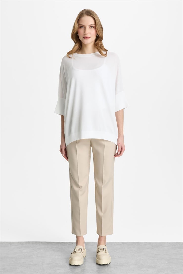 Mutlu Ertan Kadın Kapri Kol Triko Bluz Ekru 20315